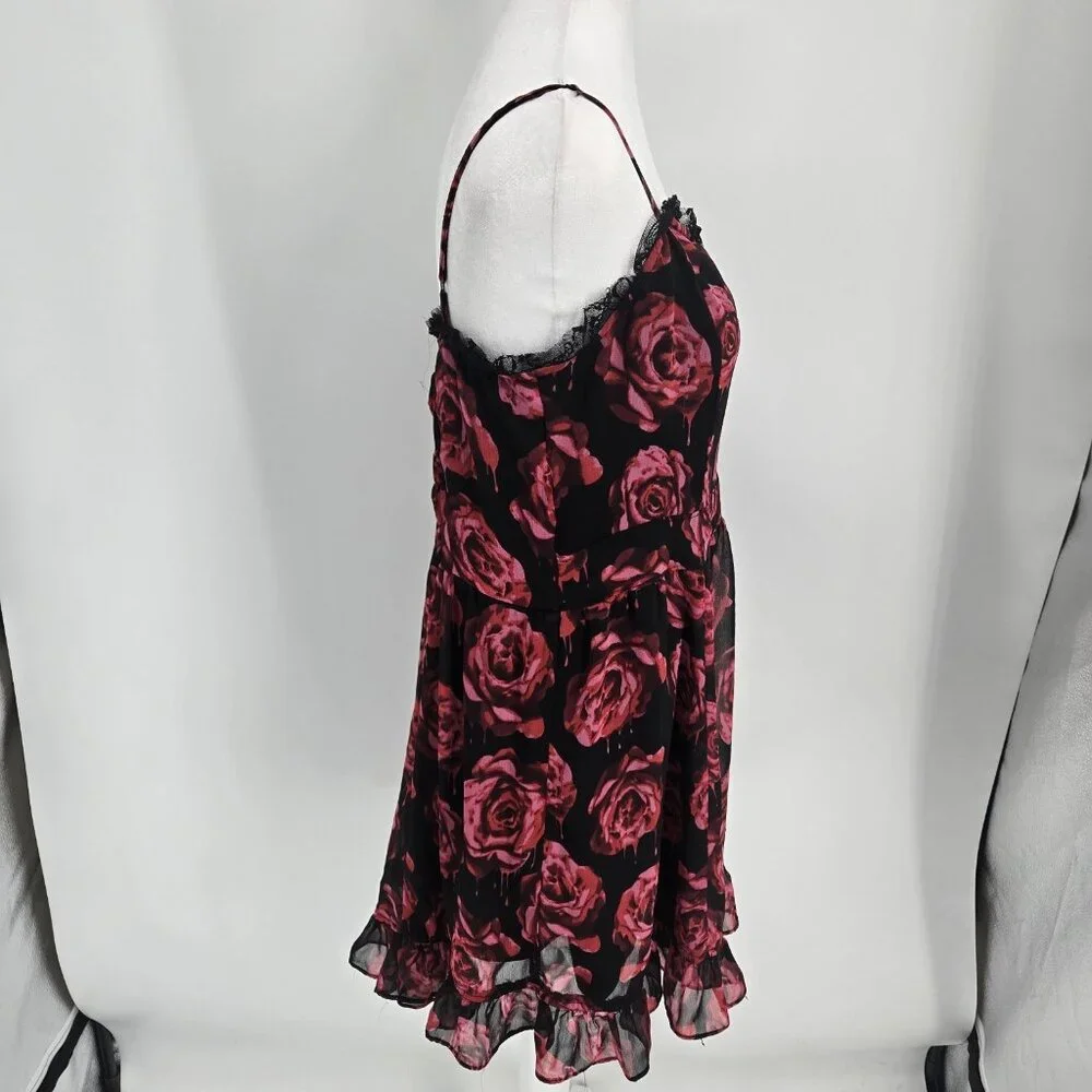 Royal Bones Daang Fit n Flare Mini Dress Rose Lace Ruffle Gothic Vamp Y2K XL - Picture 5 of 8